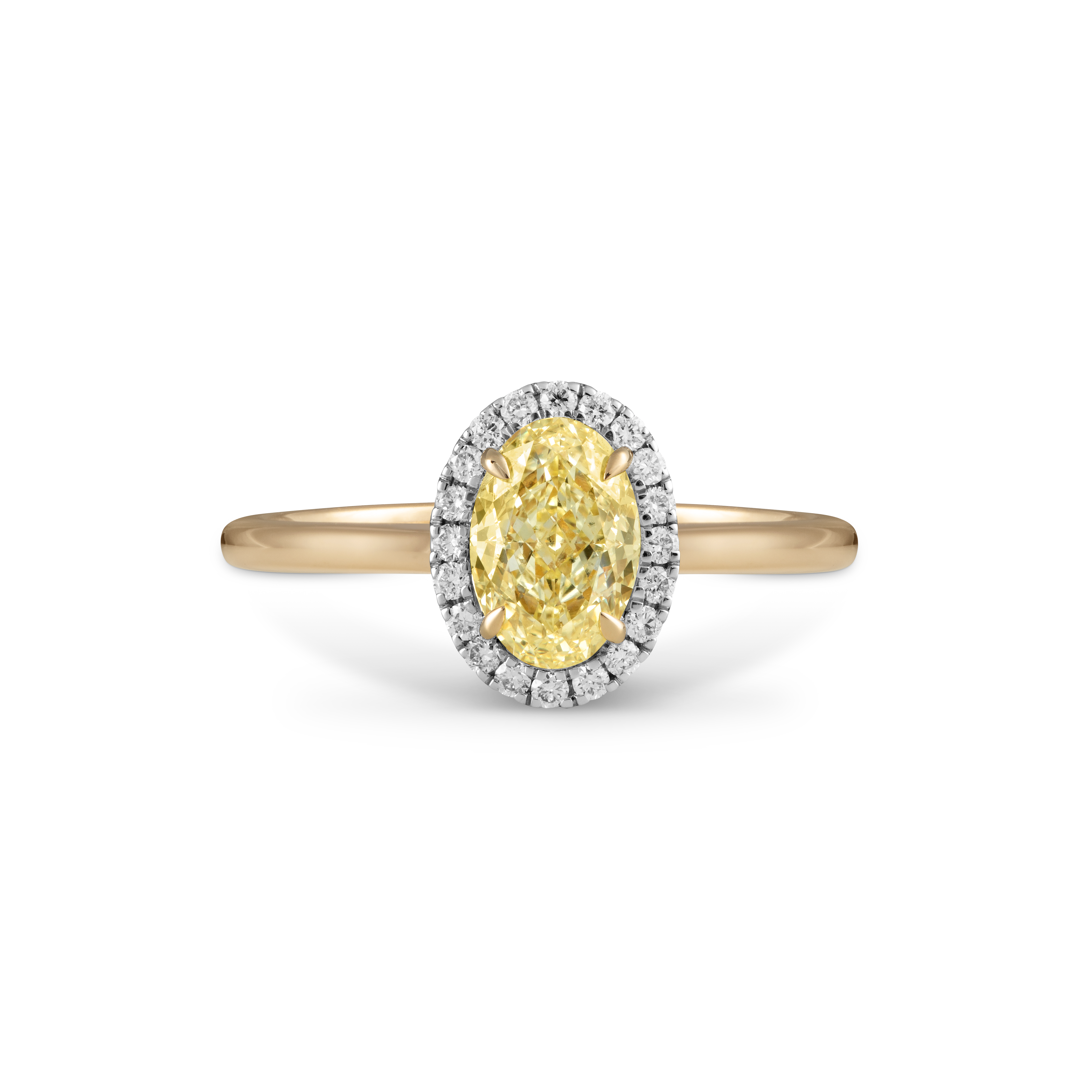 Lab Grown Yellow Solar Diamond Halo 18K Yellow Gold Ring